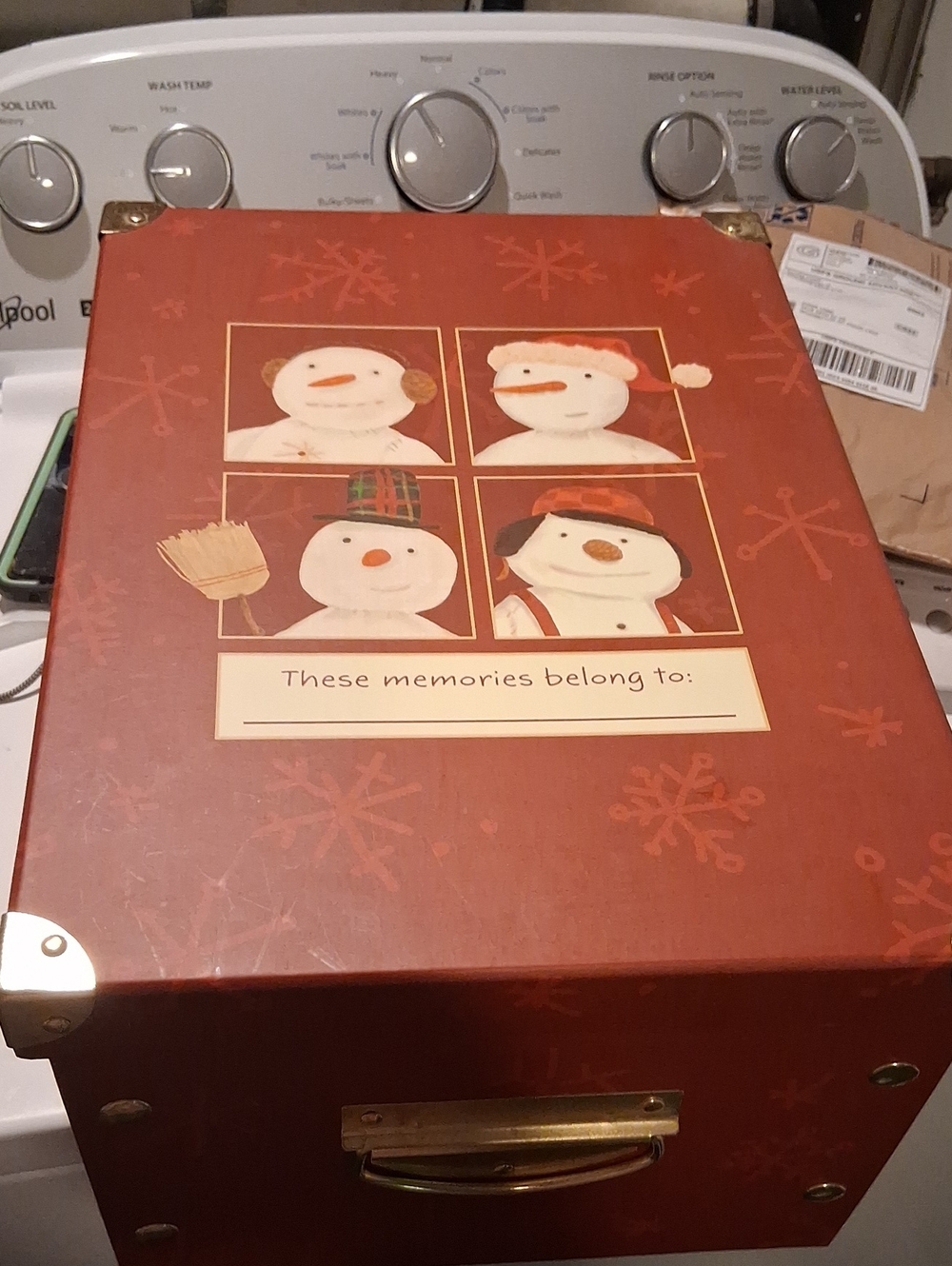 Vtg Hallmark Keepsake Ornament Storage Box NIP Red Snowman Christmas Gold Handle